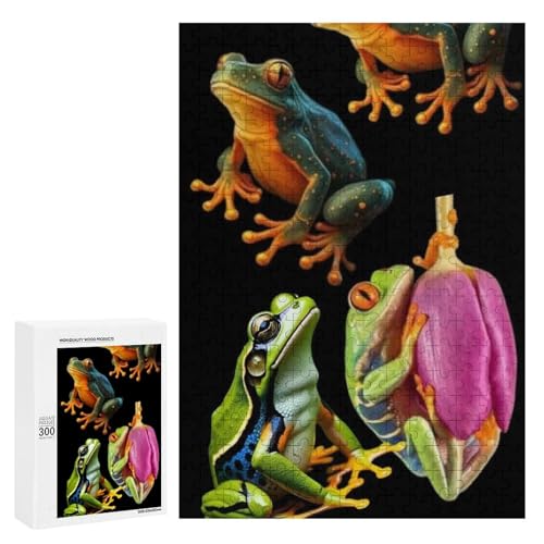 Bunte Frösche sitzend auf einer lebendigen Blume. Klassisches Holzpuzzle für Erwachsene, 300 Teile Bunte Frösche sitzend auf einer lebendigen Blume. Klassisches Holzpuzzle für Erwachsene, 300 Teile von Generisch
