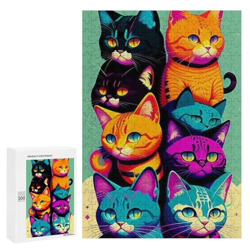 Bunte Katzen in einer Pyramidenformation. Klassisches Holzpuzzle für Erwachsene, 300 Teile Bunte Katzen in einer Pyramidenformation. Klassisches Holzpuzzle für Erwachsene, 300 Teile von Generisch