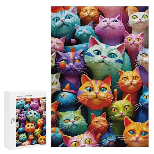 Bunte Katzen in einer lebendigen Collage. Klassisches Holzpuzzle für Erwachsene, 300 Teile von Generisch