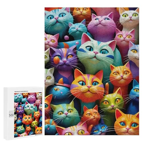 Bunte Katzen in lebendiger Collage, 500 Teile Tier, klassisches Holzpuzzle für Erwachsene Bunte Katzen in lebendiger Collage, 500 Teile Tier, klassisches Holzpuzzle für Erwachsene von Generisch