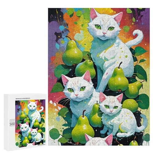 Bunte Katzen umgeben von Birnen in lebendigem Gemälde, 500 Teile Tierpuzzle aus Holz, klassisches Puzzle für Erwachsene Bunte Katzen umgeben von Birnen in lebendigem Gemälde, 500 Teile Tierpuzzle aus Holz, klassisches Puzzle für Erwachsene von Generisch