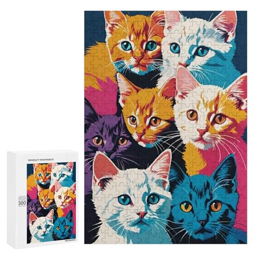 Bunte Katzen zusammen versammelt. Klassisches Holzpuzzle für Erwachsene, 300 Teile von Generisch