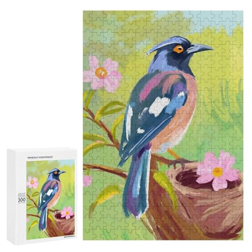 Bunte Vogelsitzstangen auf einem Ast mit Blumen. Klassisches Holzpuzzle für Erwachsene, 300 Teile von Generisch