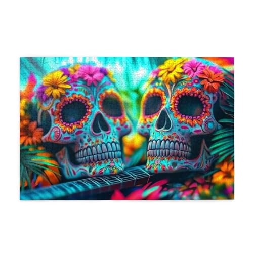 Buntes Totenkopf-Puzzle für Erwachsene, 1000 Teile, Holzpuzzles für Erwachsene, Geschenke, Heimdekoration von Generisch