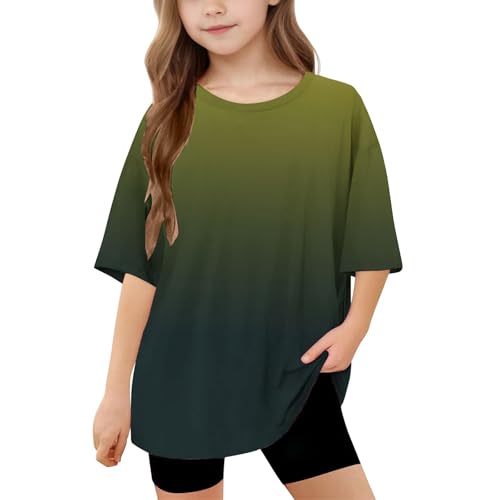 Buy Again My Orders Kleidung für bequeme Basic-Sport-T-Shirts mit Rundhalsausschnitt, kurzärmeliges Oberteil, Kinder-Mädchen-Bluse, Farbverlauf, lockere Passform, übergroß, legere Geschenke, Urlaub von Generisch