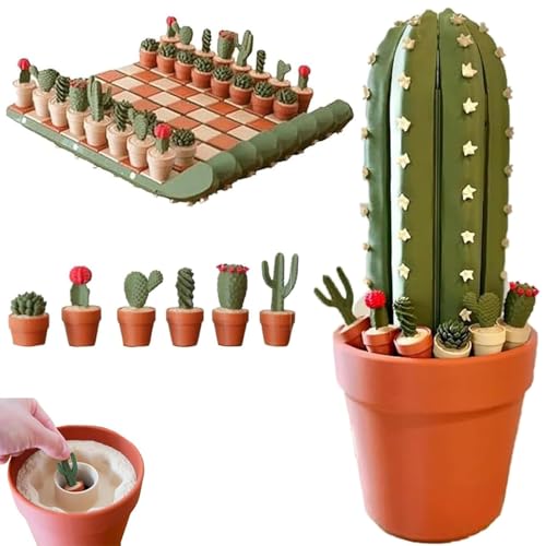 Cactus Chess Board Set, 3D-gedrucktes 32-Teiliges Kaktus-Schachbrett-Set, Aufrollbares, Tragbares Reiseschachbrett, Einzigartige, lustige Figuren in Pflanzenform, Geschenke für Kinder und Erwachsene von Generisch
