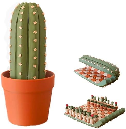 Cactus Chess Board Set, 3D-gedrucktes Kaktus-Schachbrett, 32 Stück Roll-Up tragbares Reise-Schachbrett, Magnetisch Schachspiel Strategiespiel für Erwachsene (1 Satz) von Generisch