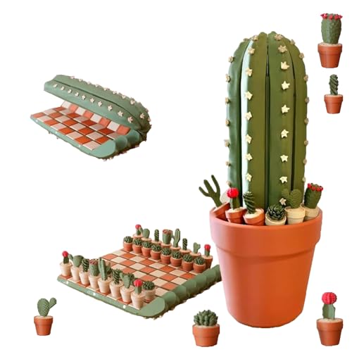 Cactus Chess Set –Cactichess, Portable Magnetic Chess Game with 3D Printed Succulent Pieces, Unique Cactus-Themed Board & Pot Case, Travel Gift for Plant Lovers and Families (1Pcs) von Generisch