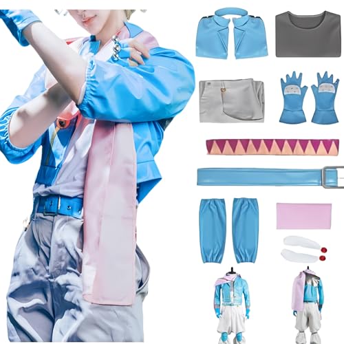 Caesar Anthonio Zeppeli Cosplay-Kostüm, JJBA Cosplay-Kostüm, Junior Joestars Freund, kurze Jacke mit Schal, Laternenhose für Halloween und Comic-Con (Blau, M) von Generisch
