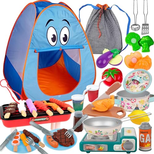 Campingspielset | Kleinkindzeltspielset, Kindercamping-Set mit Zelt für -Kids Campingspielzeug für Kinder mit Pop-up-Spielzelt falsches Essen und Topf Campingspielset | Kleinkindzeltspielset, Kindercamping-Set mit Zelt für -Kids Campingspielzeug für Kinder mit Pop-up-Spielzelt falsches Essen und Topf von Generisch