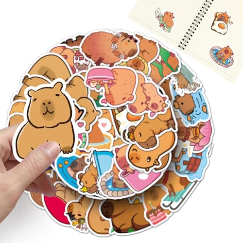 Capybara-Aufkleber – Capybara-Aufkleber-Set, Tier-Aufkleber-Paket für Kinder | Wasserfester Laptop-Aufkleber, 50 x Capybara-Tier-Aufkleber für Gepäck, von Generisch