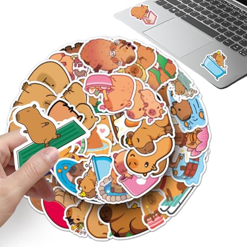 Capybara -Aufkleber Für Wasserflaschen - Tieraufkleber, Einzigartige Dekoration | Set Von 50 Resistenten Aufklebern, Wasserdichtem Klebstoff -Kapybaras, Computerisierungszubehör Für Computer von Generisch