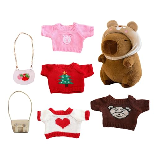 Capybara-Plüsch – Capybara-Plüschtier Mit 8 Stück Capybara-Kostüm Mit 4 Pullovern | Hut | 2 Beutel | Capybara-Plüschtiere Umarmen Sich | Niedliche Capybara-Stofftierspielzeug-Anzieh-Cartoon-Puppe von Generisch