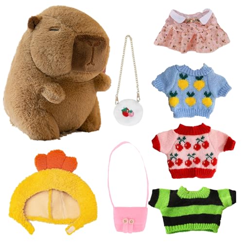 Capybara Plüsch - Weich, Niedlich, Mit 4 Kleidungsstücken | Kuscheltier Plüschtier, Anziehspielzeug, 25cm Cartoon Stofftier, Festival Puppe, Für Kinder Und Erwachsene von Generisch