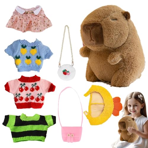 Capybara-Plüschtier,Gefülltes Capybara-Plüschtier | Winter-Stofftierpuppe mit 4 Kleidungsstücken und Accessoires - Niedliche Kuscheltiere zum Anziehen, Plüschtiere, Cartoon-Capybara-Stofftiere mit Out Capybara-Plüschtier,Gefülltes Capybara-Plüschtier | Winter-Stofftierpuppe mit 4 Kleidungsstücken und Accessoires - Niedliche Kuscheltiere zum Anziehen, Plüschtiere, Cartoon-Capybara-Stofftiere mit Out von Generisch