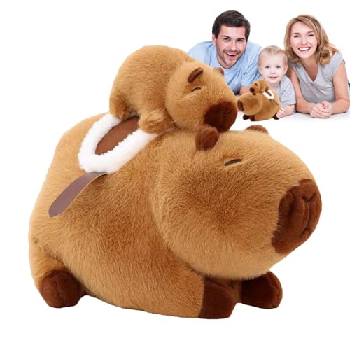 Capybara Sticky, gefüllte Capybara -Spielzeug | Süße kuschelige Capybara Stoffed Figur mit Baby,Sensorisches weiches Spielzeug, hugbierbar beruhigend nach Hause stickig, tierisches Schlaftkissen für E von Generisch