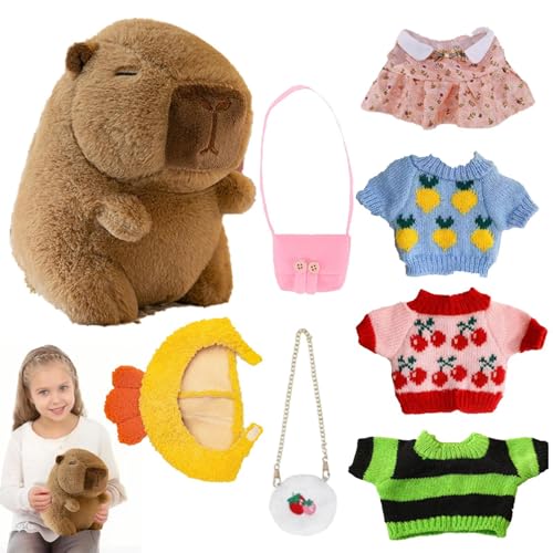 Capybara Stofftier, Capybara Plüsch mit Kleidung | Niedliche Winter-Capybara-Puppe mit Kopfbedeckung | Niedliche Kuscheltiere zum Anziehen, Plüschtiere, Cartoon-Capybara-Stofftiere mit Outfits für Kin Capybara Stofftier, Capybara Plüsch mit Kleidung | Niedliche Winter-Capybara-Puppe mit Kopfbedeckung | Niedliche Kuscheltiere zum Anziehen, Plüschtiere, Cartoon-Capybara-Stofftiere mit Outfits für Kin von Generisch
