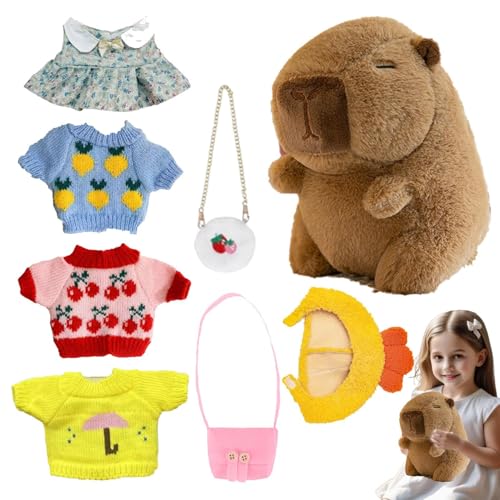 Capybara Stofftier, Capybara Plüsch mit Kleidung - mit Kopfbedeckung 4 Kleidung & Accessoires,Cartoon-Capybara-Kuscheltier mit Outfits, 25 cm großer Plüsch für Nachttisch, Sofa, Auto Capybara Stofftier, Capybara Plüsch mit Kleidung - mit Kopfbedeckung 4 Kleidung & Accessoires,Cartoon-Capybara-Kuscheltier mit Outfits, 25 cm großer Plüsch für Nachttisch, Sofa, Auto von Generisch