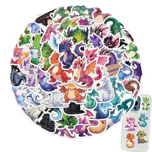 Cartoon Dragon Aufkleber - Ästhetische Wasserflaschenabziehbilder, Cartoons Laptop Pack | Farbiges Autodekorationsthema, Skateboard -Accessoire -Dienstprogramm, Fantasy -Kunstdesigns, Langlebige Vinyl Cartoon Dragon Aufkleber - Ästhetische Wasserflaschenabziehbilder, Cartoons Laptop Pack | Farbiges Autodekorationsthema, Skateboard -Accessoire -Dienstprogramm, Fantasy -Kunstdesigns, Langlebige Vinyl von Generisch