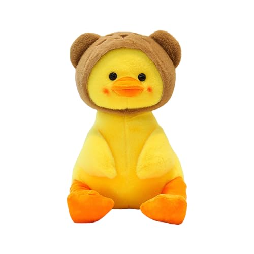 Cartoon Gelbes Stofftier mit Hut Gelbe Puppe Süße Puppe Dekokissen Kissen Schmuck Puppe Geburtstag Stofftier Kuscheltier Lernspielzeug Plüschtier (B, 25cm) von Generisch