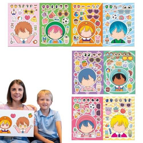 Cartoon Make-Face-Aufkleber - 16 Blatt Cartoon Face Swapping Puzzle-Spiel | Kreatives Gesichtswechsel-Puzzlespiel, Niedliche Aufkleber für Bastelprojekte und Kinderesichtswechsel bastelsp von Generisch