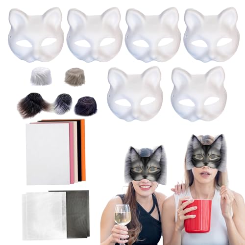 Cat Masque Making Kit - Fun Creative Funny Cosplay Prop | 18-teiliges Ork-Masken-Set | Ork-Masken-Kit mit Wollstreifen zum Basteln von einzigartigen, detaillierten Masken für Kostüme und Spielen von Generisch