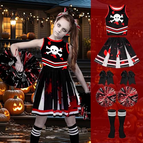 Cheerleader Kostüm Für Mädchen - Halloween Maskerade Veranstaltungskleidung,Blutverschmiertes Bühnenoutfit Für Themenpartys Und Geburtstage Cheerleader Kostüm Für Mädchen - Halloween Maskerade Veranstaltungskleidung,Blutverschmiertes Bühnenoutfit Für Themenpartys Und Geburtstage von Generisch