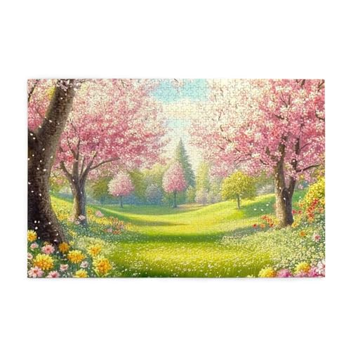 Cherry Blossoms Spring Pink Flowers 1000 Piece Jigsaw Puzzles For Adults Wooden Puzzles For Adults Gifts Home Decor von Generisch