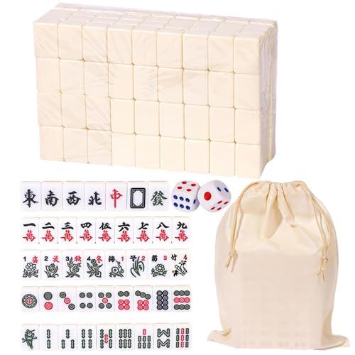 Chinesisches Mahjong-Set - Chinesisches traditionelles Tischspiel, Mahjong-Spiel | Reise Miniatur Traditionelles Tischspiel mit großer Tasche, Tischspiel mit 146 Melaminharz-Mahjong-Fliesen für von Generisch