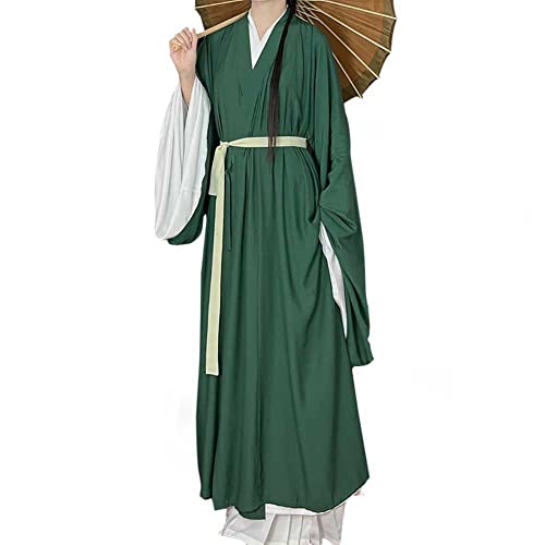 Chinesisches traditionelles Hanfu-Kostüm für Damen, Hanfu, mit Gürtel, Halloween, Party, langes Gewand, Outfit (Grün, S) von Generisch