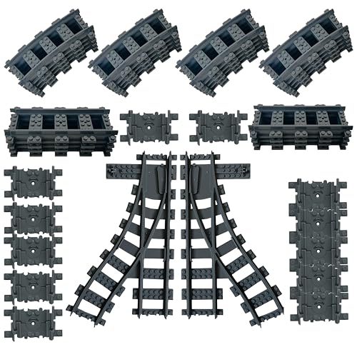 City Zug Schienen Set 42 Stück, Erweiterungsset für Bausteine Eisenbahn, Kompatibel mit 99 % der Marken auf dem Markt, Flexibles Gleis Zubehör für LegoHuangg City Zug, Geschenk für Jungen & Mädchen von Generisch