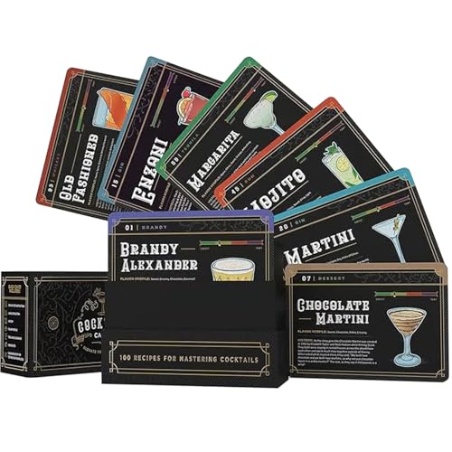 Cocktailkarten, verbesserte 100 Cocktailrezepte, um Cocktails in Barkeeper-Lernkartenform zu meistern, mit Schritt-für-Schritt-Anleitung (evtl. nicht in deutscher Sprache) von Generisch
