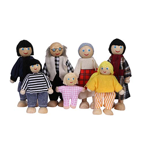 Compatible with Motorikschleifen Kinder Mädchen Happy Dolls Family Playset Holzfiguren 7 Puppen Compatible with Motorikspielzeug (as Show, One Size) von Generisch