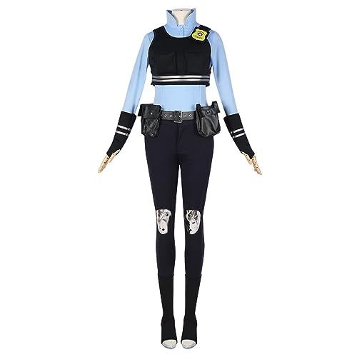 Coslanders Judy Hopps Damen-Kostüm mit Zubehör, Polizistin, Uniform, Halloween, Judy Hopps, Overall (Stil 2, Höhe 140 cm) von Generisch