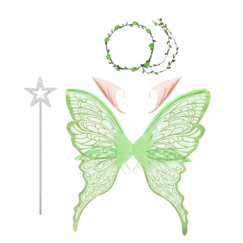 Cosplay Schmetterlingsfee Outfit,Halloween Kinderkostüm Mit Schmetterlingsflügeln | Elastische Verkleidungs-Accessoires Mit Blumenhaarreif Für Kinder Und Erwachsene von Generisch