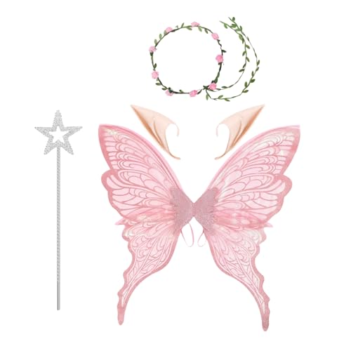 Cosplay Schmetterlingsfee Outfit - Halloween Kinderkostüm Mit Schmetterlingsflügeln - Elastische Verkleidungs-Accessoires Mit Blumenhaarreif Für Kinder Und Erwachsene von Generisch
