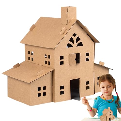 Cottage Model Kit - -Holzhausgebäudehaus | Leere Bastel Cottagē Castles | Handgefertigtes Kindergartengeschenk | Weihnachtskekse -Hausdekoration | Leuchtendes Kindermaterialpaket von Generisch