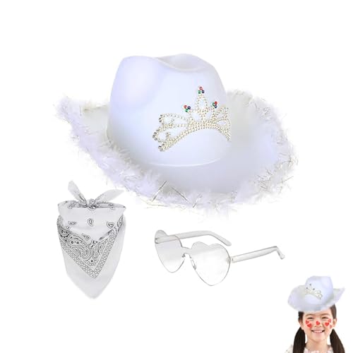 Cowboy Hut Rosa, Cowgirl Hut, Cowboy Hut Damen Rosa Glitzer, Wester Style Pink Cowboy Hut | Filz-Cowgirl-Hut Mit Feder-Bandana,Herzbrille Kostümzubehör Partyhut Partybrille Cowboy Hut Rosa, Cowgirl Hut, Cowboy Hut Damen Rosa Glitzer, Wester Style Pink Cowboy Hut | Filz-Cowgirl-Hut Mit Feder-Bandana,Herzbrille Kostümzubehör Partyhut Partybrille von Generisch