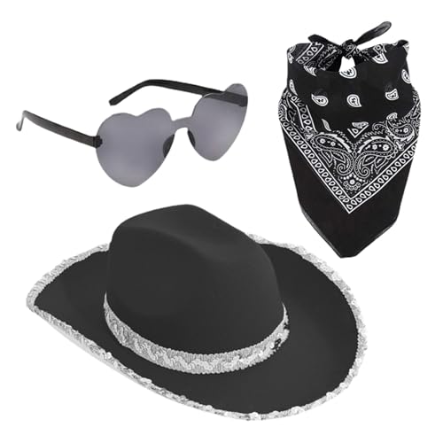 Cowboyhut Cowgirl Herz Sonnenbrille Bandana Schal Set Für Frauen Mädchen Filz Flauschige Hut Breite Krempe Verkleidung Für Halloween Geburtstag Kostüm Party Karneval Musik Festival Cowboyhut Cowgirl Herz Sonnenbrille Bandana Schal Set Für Frauen Mädchen Filz Flauschige Hut Breite Krempe Verkleidung Für Halloween Geburtstag Kostüm Party Karneval Musik Festival von Generisch