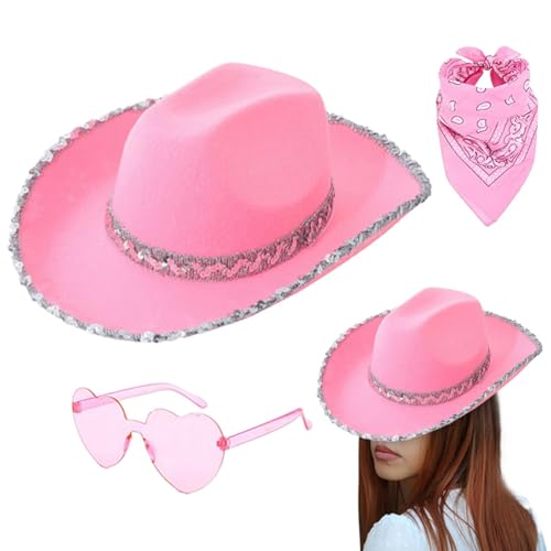 Cowgirl Hüte - Herzform Brille Cowgirl Kostüm | Markanter Glanz Damen Festival Cowboy Kostüm Zubehör mit Bandana | Cowgirl Hut Pack für Country Konzerte, Motto Geburtstagsfeiern Cowgirl Hüte - Herzform Brille Cowgirl Kostüm | Markanter Glanz Damen Festival Cowboy Kostüm Zubehör mit Bandana | Cowgirl Hut Pack für Country Konzerte, Motto Geburtstagsfeiern von Generisch