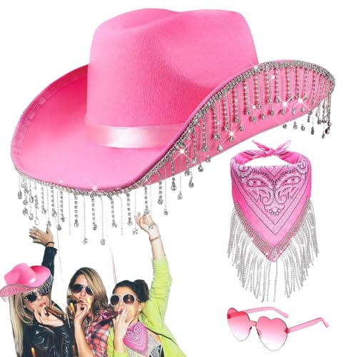 Cowgirl Hut Mit Herzbrille, 3er Cowboy Rosa Cowboyhut, Cowboyhut Mit Strass Fransen, Glitzer Cowgirl Hut Karneval Kostüm Zubehör, Cowgirl Hut Schwarz Weiß, Für Damen Herren, Schwarz Cowgirl Hut Mit Herzbrille, 3er Cowboy Rosa Cowboyhut, Cowboyhut Mit Strass Fransen, Glitzer Cowgirl Hut Karneval Kostüm Zubehör, Cowgirl Hut Schwarz Weiß, Für Damen Herren, Schwarz von Generisch