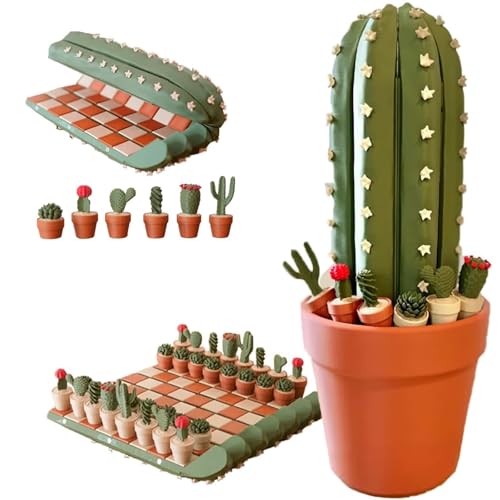 Creativity Roll-Up Kaktus Schach Set, 3D gedruckte Sukkulenten Themed Stücke mit Tragbarem Reisebrett, Einzigartiges, pflanzeninspiriertes Schachspiel für Party Interaktive Spiele von Generisch