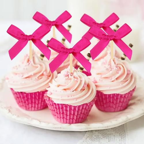 Cupcake-Topper mit Schleife, rosa Schleife, Geburtstagsdekorationen für Schleife, Brautparty, Junggesellinnenabschied, Babyparty Cupcake-Topper mit Schleife, rosa Schleife, Geburtstagsdekorationen für Schleife, Brautparty, Junggesellinnenabschied, Babyparty von Generisch