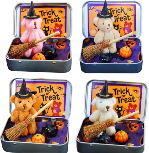 Cute Halloween Bear in a Box - Little Bear in a Box Set, Emotional Support Gift Set with Blanket, Broom & Pumpkin for Trick or Treat (Mix 4Pcs) von Generisch