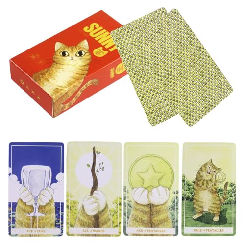 Cute Tarot Cards, 78-Card Orange Cat Learning Deck, Illustrated Fortune Reading Game, Broad Guidance Card Set, Whimsical Divination Tool, Ideal for Parties Meditation Self-Discovery and Spiritual von Generisch