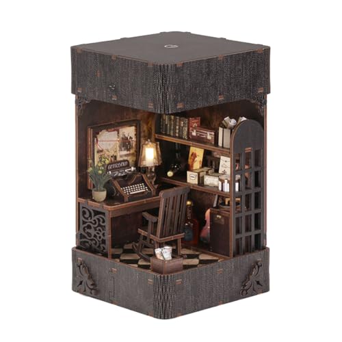 DIY Book Nook Kit 3D Wooden Puzzle Book Nook Miniature House Kit Detective Micro-Scene Dollhouse Bookend with LED Light for Teens and Adults Building Creative Gifts von Generisch