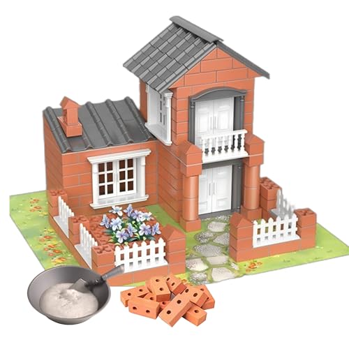 DIY Mini-Ziegelhaus BAU-Set für Kinder – Architektenspielzeug mit Mini-Ziegeln & Zement | Kreatives Bastel-Geschenk zum Selberbauen für Jungen & Mädchen (Rotes Haus) von Generisch