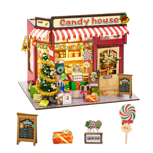 DIY Miniatur Puppenhaus Kit DIY Mini Haus Möbel Kit Holz Puppenhaus mit LED-Licht Weihnachten Kreatives Geschenk für Familie und Freunde (Kein Staubschutz) von Generisch