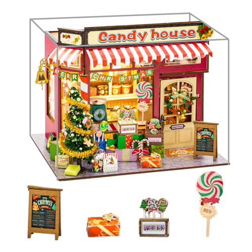 DIY Miniatur Puppenhaus Kit DIY Mini Haus Möbel Kit Holz Puppenhaus mit LED-Licht Weihnachten Kreatives Geschenk für Familie und Freunde (Mit Staubschutz) von Generisch