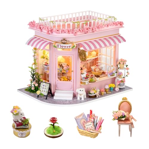 DIY Miniatur-Puppenhaus-Set, buntes Blumenladen, Puppenhaus, handgefertigtes Miniaturhaus aus Holz mit LED-Licht für Erwachsene, einzigartige Geschenke für Teenager DIY Miniatur-Puppenhaus-Set, buntes Blumenladen, Puppenhaus, handgefertigtes Miniaturhaus aus Holz mit LED-Licht für Erwachsene, einzigartige Geschenke für Teenager von Generisch